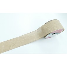 2.5 Inch Natural Linen Wired Christmas Ribbon With Gold Glitter and Edges. 10 Yards Per Spool (Lot of 1 Spool) SALE ITEM